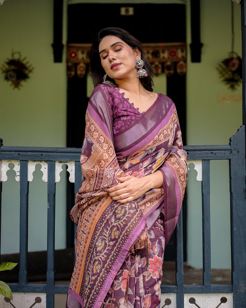 Vasthrlay Turquoise Floral Embroidered Saree
