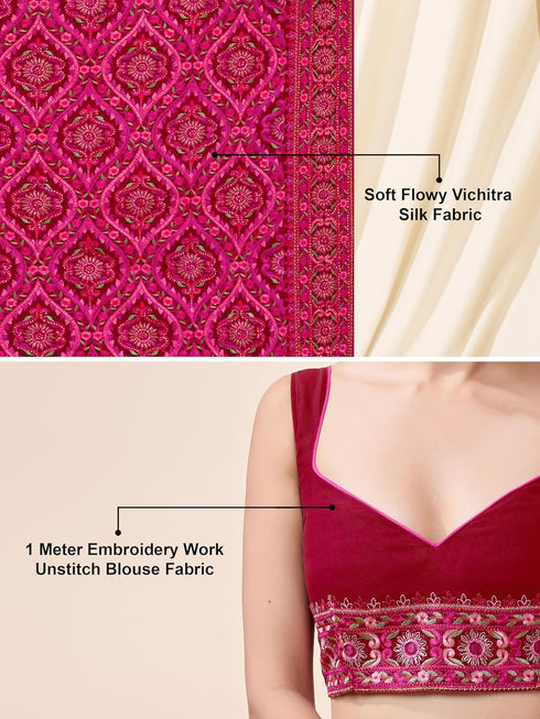 Vasthrlay Vichitra Embroidery Pink Ethnic Wear