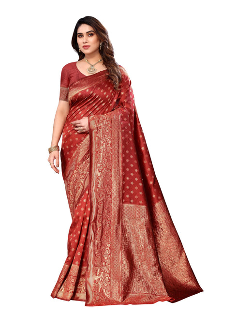 Vasthrlay Pink Kanjivaram Unstitched Saree