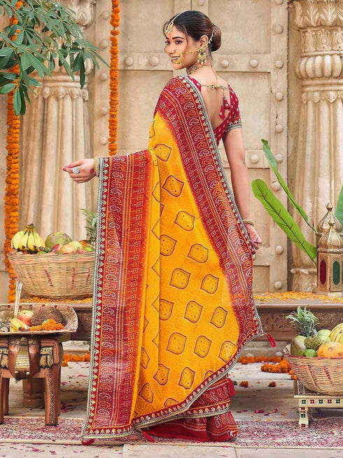 Vasthrlay Georgette Embroidery Unstitched Red Saree