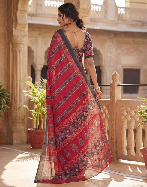 Vasthrlay Womens Printed Unstitched Olive Green Saree