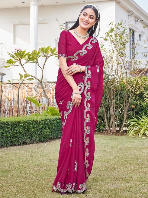 Vasthrlay Georgette Scalloped Pink Saree
