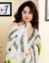 Vasthrlay Womens Printed White Saree With Black Unstitched Blouse Piece