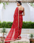 Vasthrlay Bandhani Embroidery Red Saree With Unstitched Blouse Piece