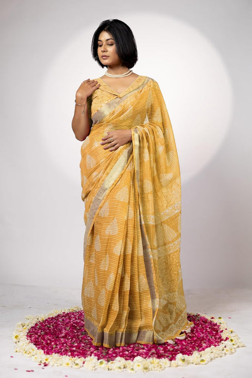 Vasthrlay Fashion Printed Mustard Ethnic Wear