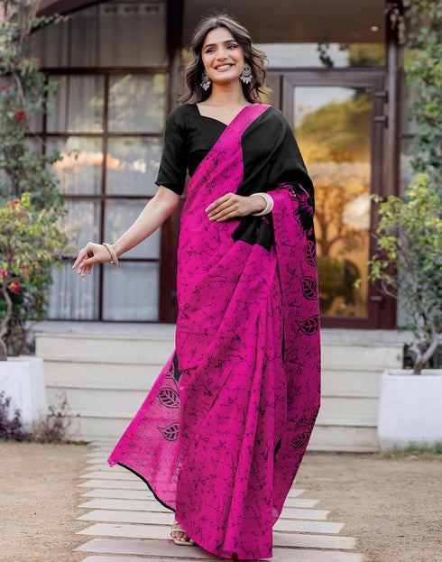 Vasthrlay Womens Printed Unstitched White Saree