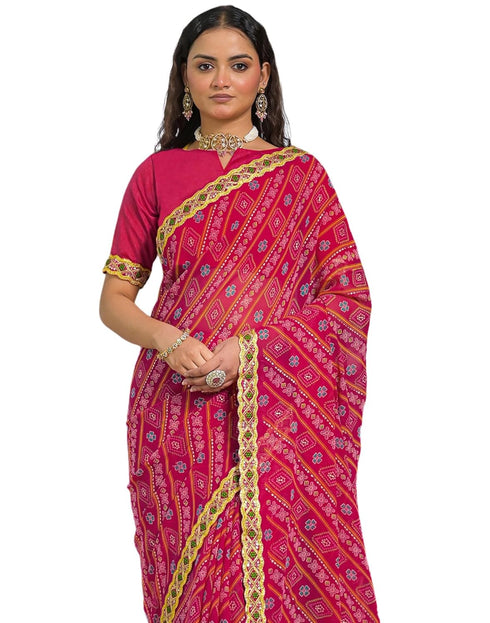 Vasthrlay Bandhani Embroidery Unstitched Dusty Pink Saree