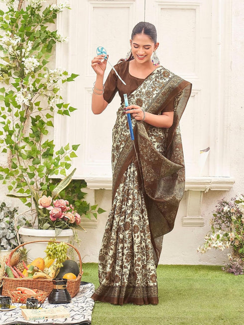 Vasthrlay Womens Printed Unstitched Dusty Pink Saree