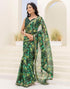 Vasthrlay Chiffon Tassels Unstitched Dark Green Saree