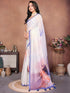 Vasthrlay White 2 Floral Printed Design Linen Saree With Solid Unstitched Linen Blouse Piece