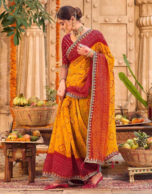 Vasthrlay Georgette Embroidery Unstitched Red Saree