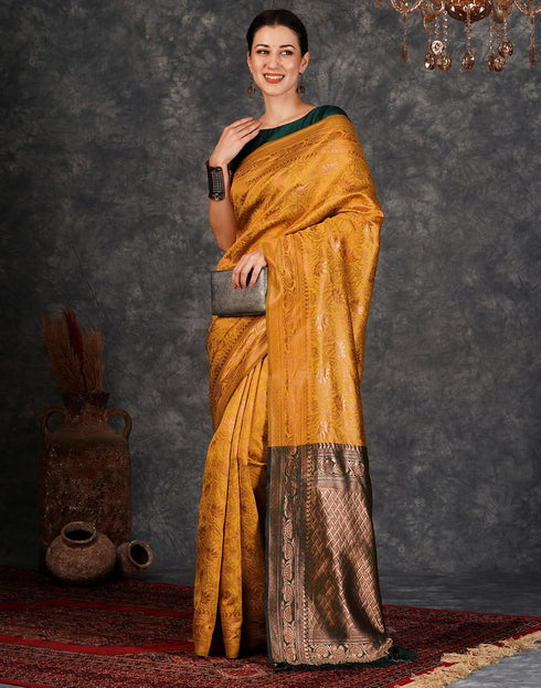 Vasthrlay Banarasi Kanjeevaram Unstitched Beige Saree