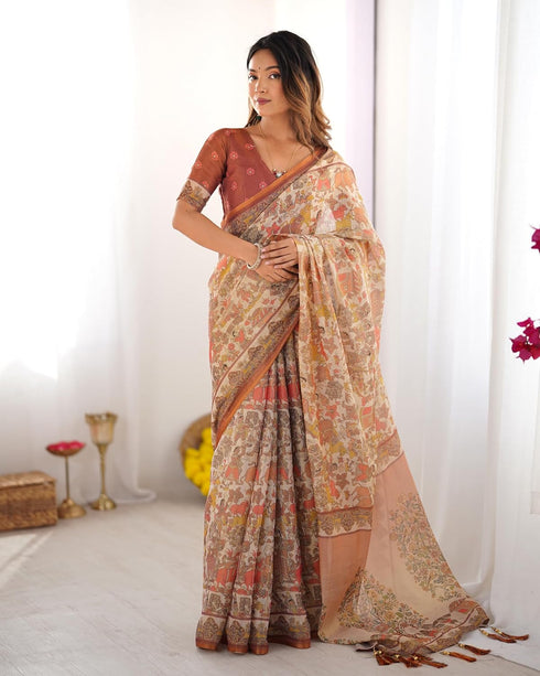 Vasthrlay Handloom Grey Beige Traditional Saree