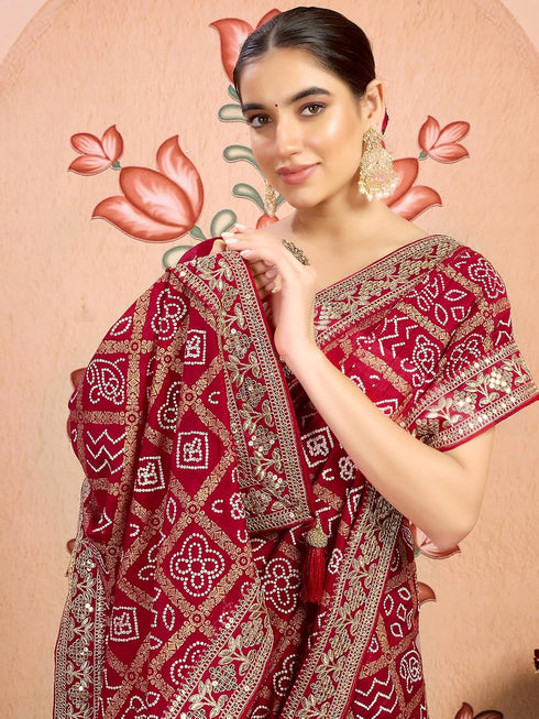 Vasthrlay Georgette Embroidery Unstitched Dark Green Saree