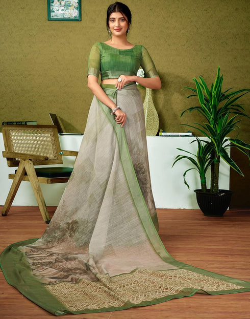 Vasthrlay Womens Cotton Printed Brown Saree