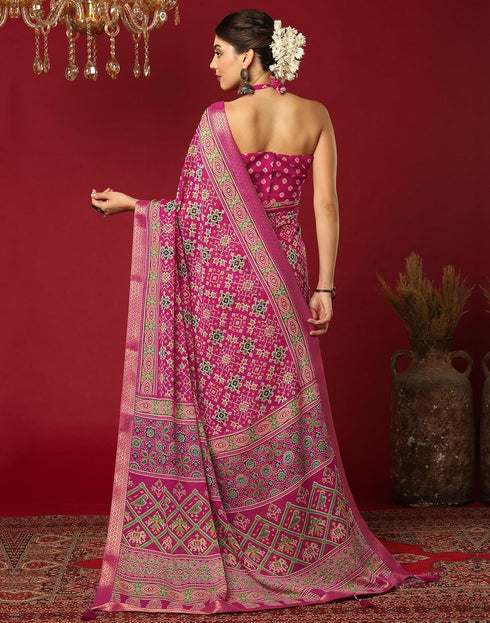 Vasthrlay Georgette Bandhani Unstitched Wine Saree