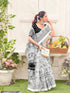 Vasthrlay Womens Printed Off-White Saree With Black Unstitched Blouse Piece