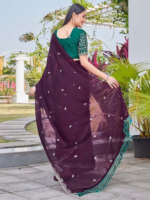 Vasthrlay Georgette Scalloped Teal Saree
