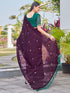 Vasthrlay Georgette Scalloped Teal Saree