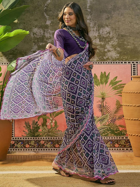 Vasthrlay Georgette Printed Blue Saree