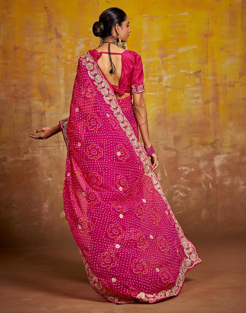 Vasthrlay Georgette Embroidery Unstitched Red Saree