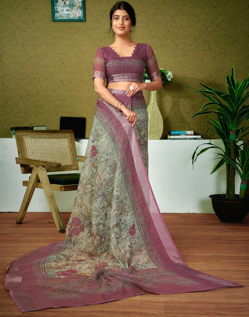 Vasthrlay Womens Cotton Printed Brown Saree