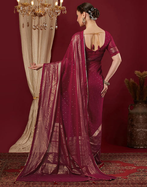 Vasthrlay Georgette Printed Unstitched Maroon Saree