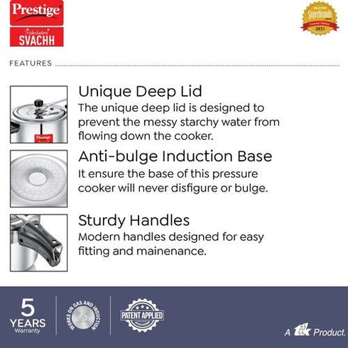 Prestige Svachh Nakshatra Plus 3 L 2 L Inner Lid Induction Bottom Pressure Cooker