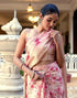Vasthrlay Womens Printed Peach Saree With Unstitched Blouse Piece