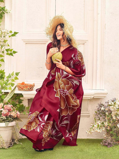 Vasthrlay Womens Abstract Unstitched Off White Saree