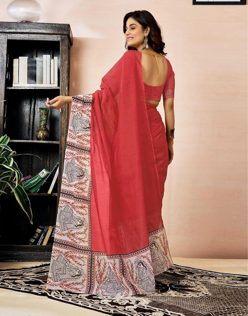Vasthrlay Chanderi Printed Unstitched Orange Saree