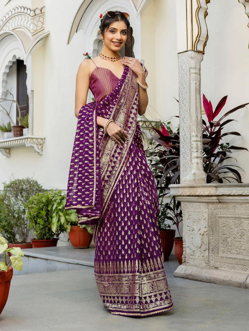Vasthrlay Georgette Printed Orange Saree