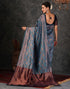 Vasthrlay Banarasi Kanjeevaram Blue Saree With Unstitched Blouse Piece