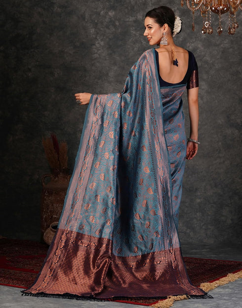 Vasthrlay Banarasi Kanjeevaram Unstitched Beige Saree