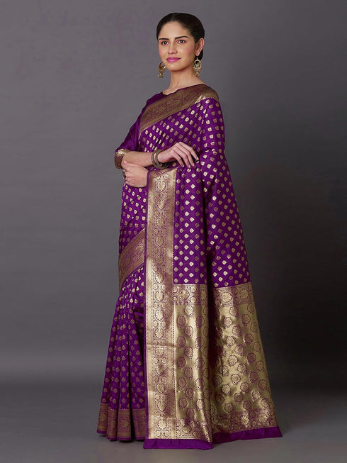 Vasthrlay Jacquard Unstitch Purple Ethnic Wear