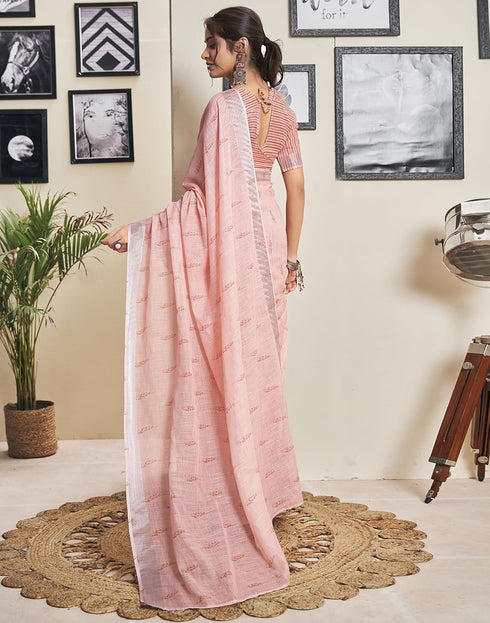 Vasthrlay Printed Striped Unstitched Peach Saree