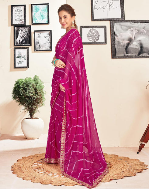 Vasthrlay Georgette Embroidery Unstitched Pink Saree