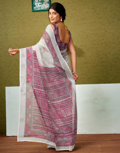 Vasthrlay Womens Cotton Printed Pink Saree