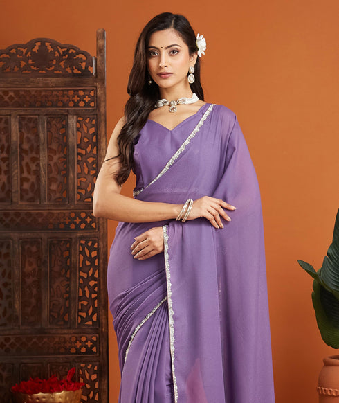 Vasthrlay Lavender Border Unstitched Saree