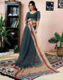 Vasthrlay Womens Printed Unstitched Dark Green Saree