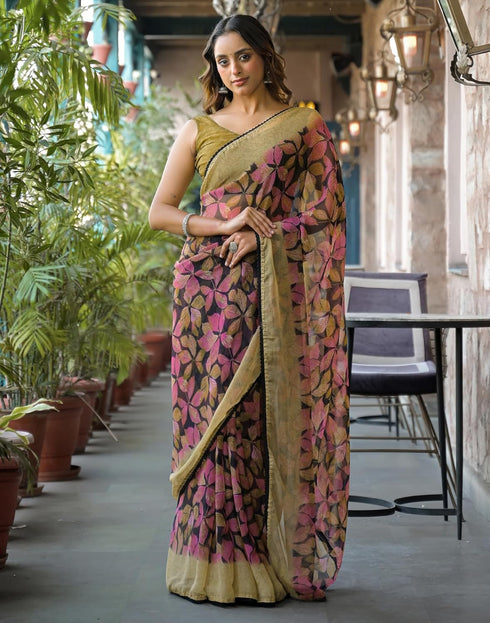 Vasthrlay Chiffon Blouse Maroon Saree