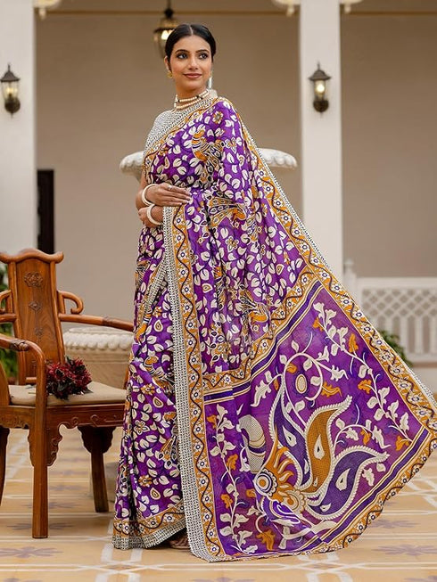 Vasthrlay Womens Printed Unstitched Beige Saree