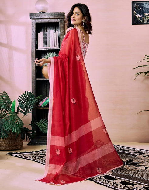 Vasthrlay Chanderi Printed Unstitched Orange Saree