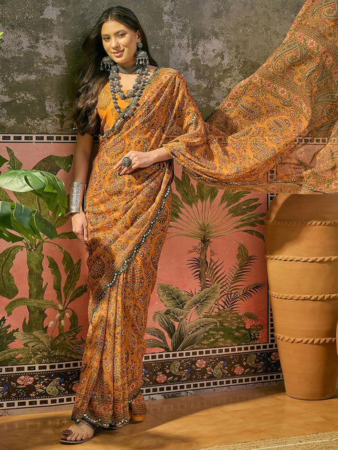 Vasthrlay Georgette Printed Blue Saree