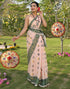 Vasthrlay Womens Printed Peach | Green Saree With Unstitched Blouse Piece