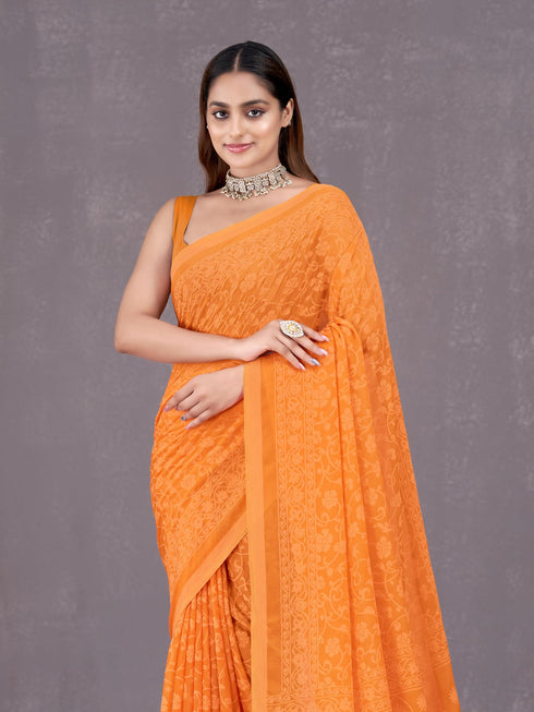 Vasthrlay Orange Chiffon Floral Saree