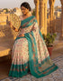 Vasthrlay Banglori Printed Beige | Teal Green Saree With Unstitched Blouse Piece