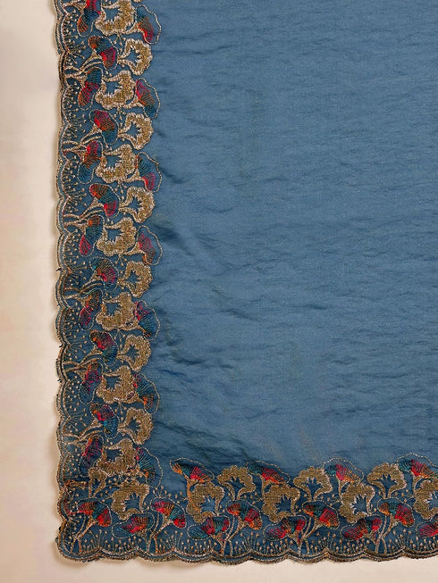 Vasthrlay Scalloped Embroidery Off Saree