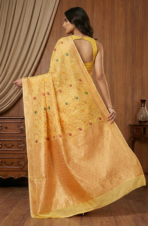 Vasthrlay Yellow Jacquard Saree