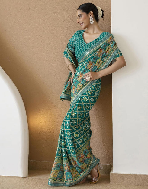 Vasthrlay Georgette Bandhani Unstitched Purple Saree